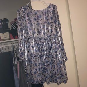 Lavender Floral Long Sleeve Satin Dress